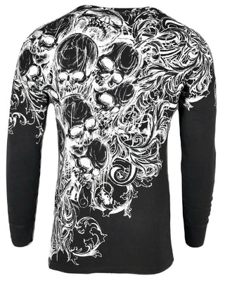 Xtreme Couture by Affliction Men's Thermal Shirt ACCUSER Skull Biker MMA Black