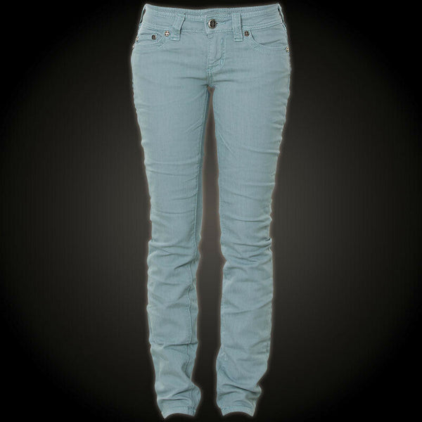 AFFLICTION Women's Denim Jeans RAQUEL FLEUR TEAL Embroidered Buckle  B38
