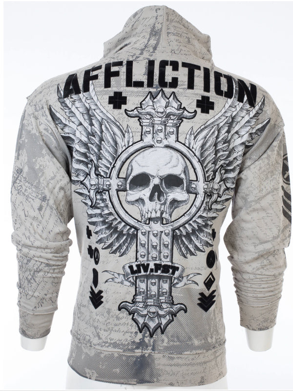 AFFLICTION Men's Long Sleeve VIVE RAPIDO Hoodie Sweatshirt Jacket Grey