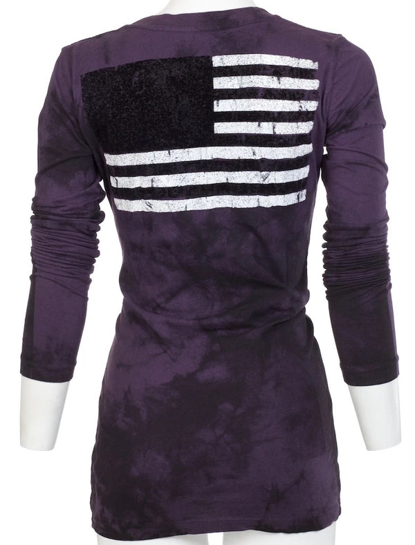 ARCHAIC Womens Long Sleeve FREE AIR V-neck T-Shirt (Purple)