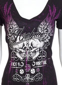 ARCHAIC Womens Short Sleeve BIG SCORE V-neck T-Shirt (Black/Purple)