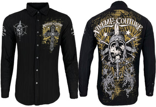 Xtreme Couture by Affliction Men's Button Down Shirt Galaxy Black Biker