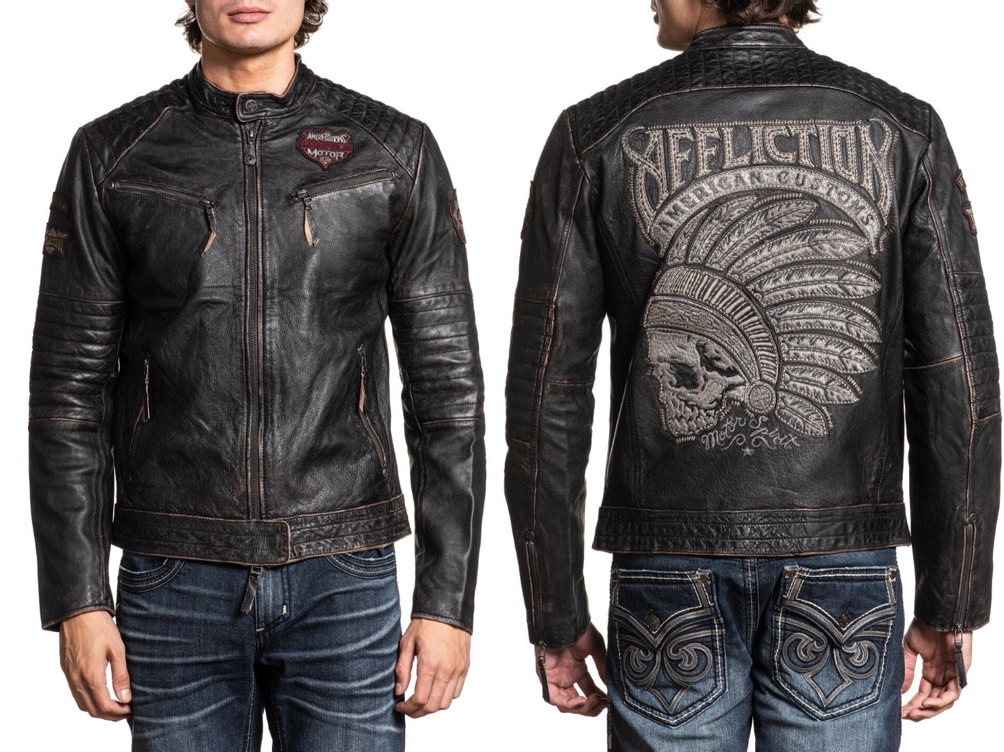 AFFLICTION Leather FULL MEASURE JACKET Limited Edition Washed Black fashion brand sale