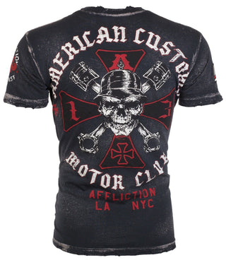 AFFLICTION Mens T-shirt American Customs Iron Skull Regular Fit Black S-3XL NWT