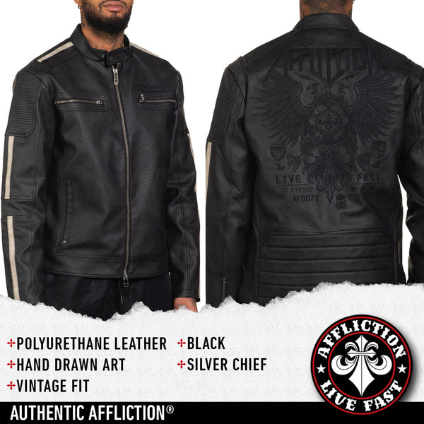 Affliction Men's Faux Leather Jacket Silver Chief