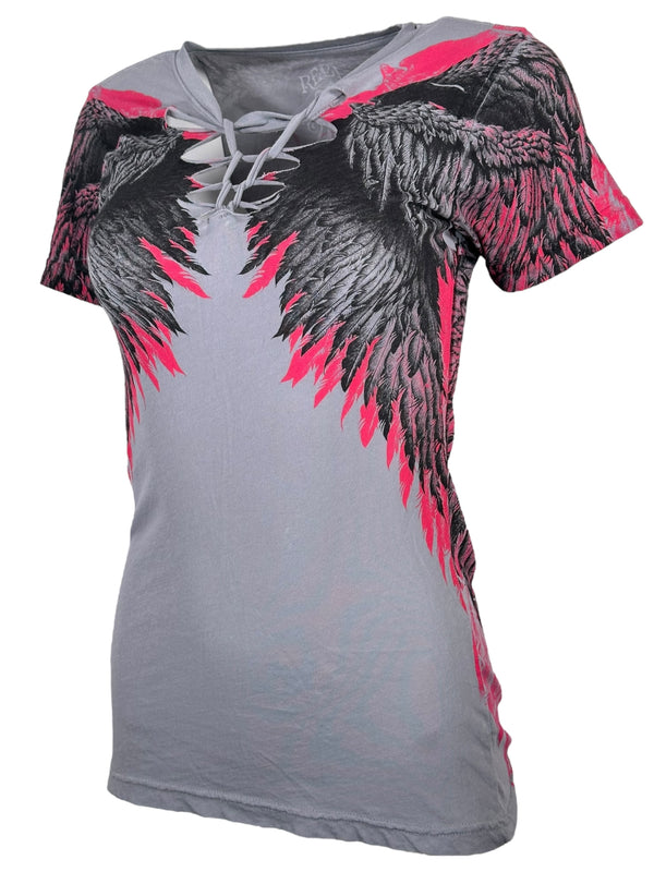 Rebel Saint By Affliction Women's T-shirt Soaring Angel  **