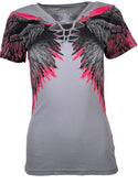 Rebel Saint By Affliction Women's T-shirt Soaring Angel  **