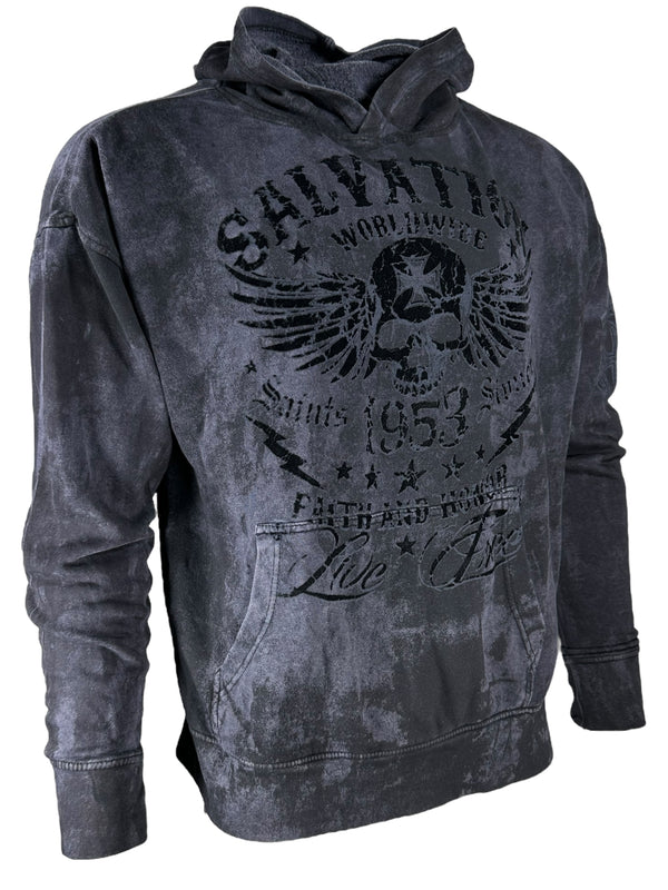 Archaic By Affliction Unisex Oversized Boxy Pullover Hoodie Black Tide