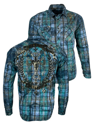 Xtreme Couture by Affliction Men's Button Down Shirt Gilded Cross