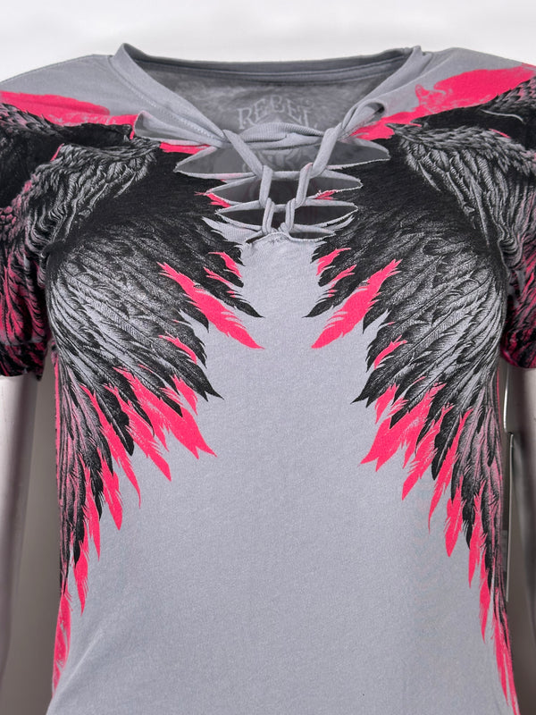 Rebel Saint By Affliction Women's T-shirt Soaring Angel  **