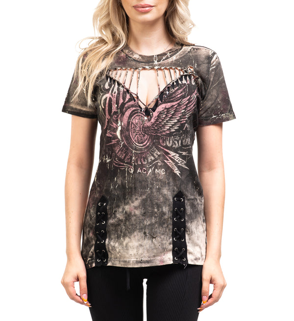 Affliction Women's T-shirt Ac Wheel Wing      ++*