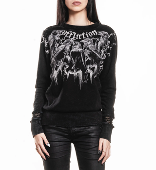 Affliction Women's Long Sleeve Shirt Crows