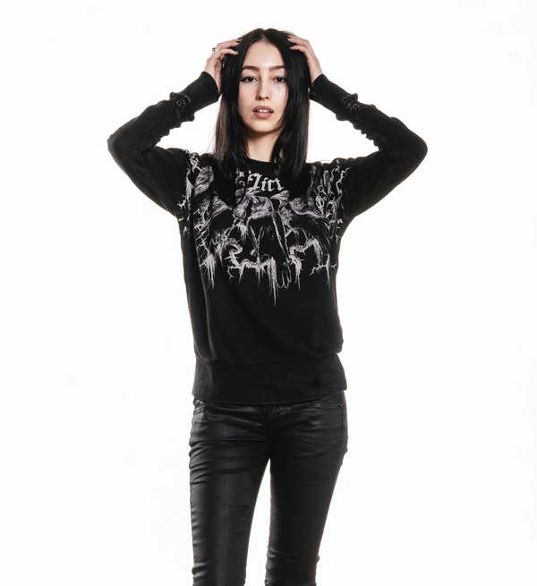 Affliction Women's Long Sleeve Shirt Crows