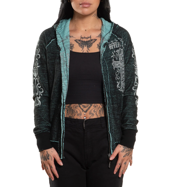 Affliction Women’s Reversible Hoodie Jasmine Lis Zip Up