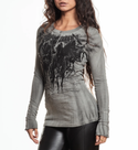 Affliction Women's Long Sleeve Henley Shirt Black Night