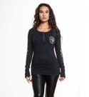 Affliction Women's Long Sleeve Henley Shirt Simulation