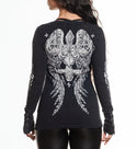 Affliction Women's Long Sleeve Henley Shirt Simulation