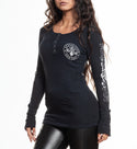 Affliction Women's Long Sleeve Henley Shirt Simulation