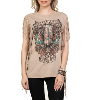 Affliction Women's T-shirt Little Bighorn Fringe