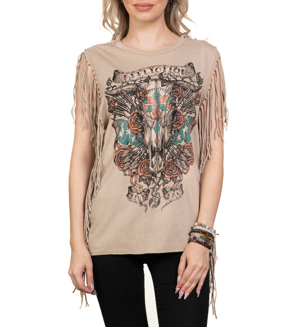 Affliction Women's T-shirt Little Bighorn Fringe