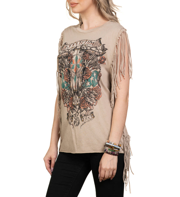 Affliction Women's T-shirt Little Bighorn Fringe