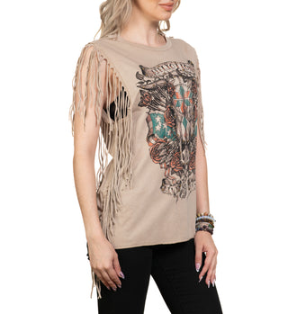 Affliction Women's T-shirt Little Bighorn Fringe