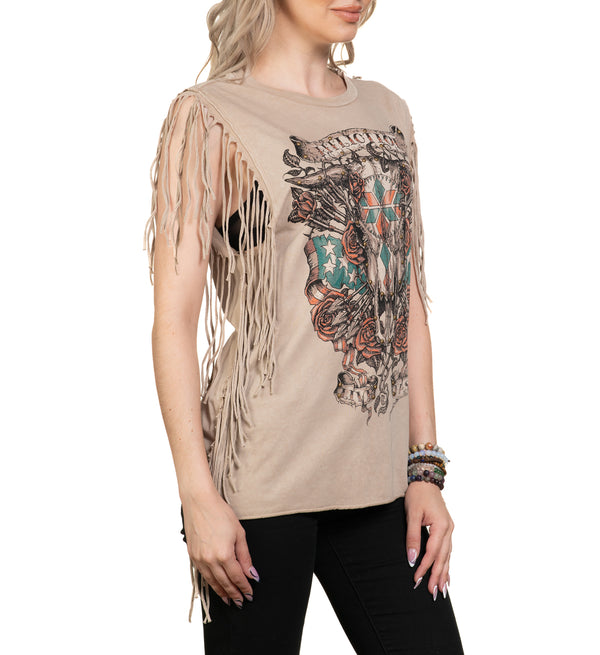 Affliction Women's T-shirt Little Bighorn Fringe