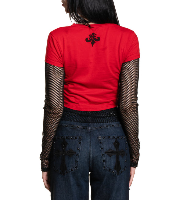 Affliction Women's T-shirt Winged Up Crop 2Fer