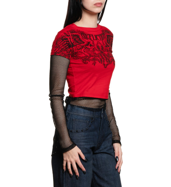 Affliction Women's T-shirt Winged Up Crop 2Fer