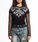 Affliction Women's Long Sleeve Shirt Skeleton Crop 2Fer