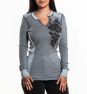 Affliction Women's Thermal Long Sleeve Shirt Secret Garden