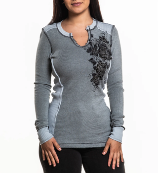 Affliction Women's Thermal Long Sleeve Shirt Secret Garden
