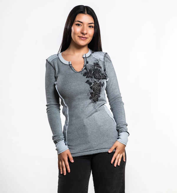 Affliction Women's Thermal Long Sleeve Shirt Secret Garden