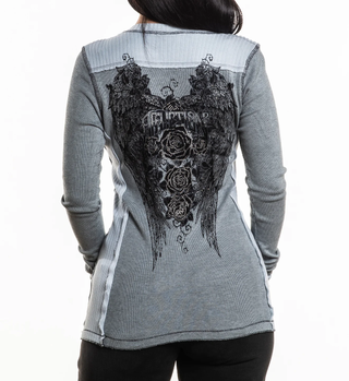 Affliction Women's Thermal Long Sleeve Shirt Secret Garden