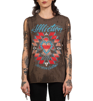 Affliction Women's T-shirt AC Shaman Fringe Muscle Tee