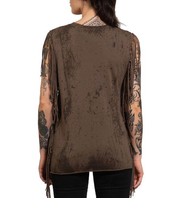 Affliction Women's T-shirt AC Shaman Fringe Muscle Tee