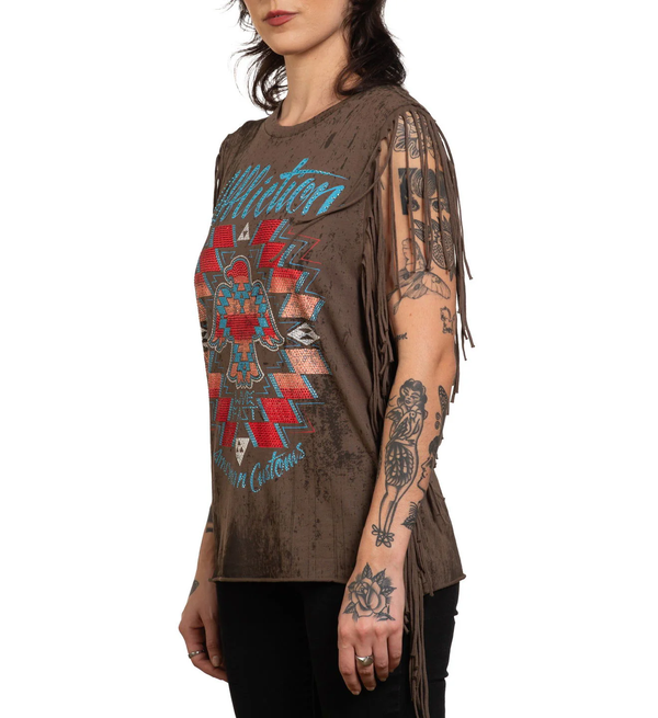 Affliction Women's T-shirt AC Shaman Fringe Muscle Tee