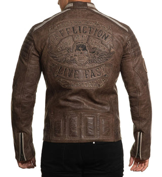 Affliction Men's Leather Jacket Black Skull
