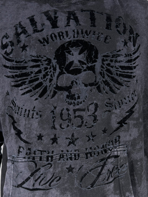 Archaic By Affliction Unisex Oversized Boxy Pullover Hoodie Black Tide