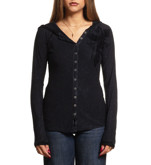 Affliction Women's Button Down Hoodies Chaos Theory