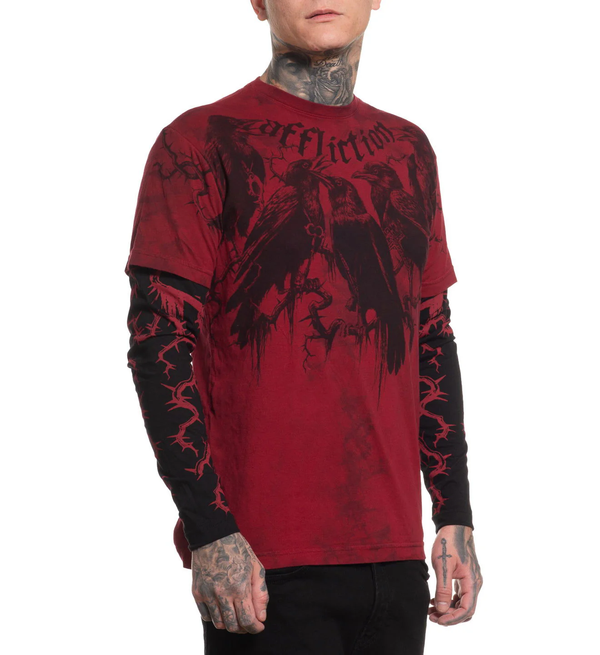 Affliction Men's Long Sleeve T-shirt Crows 2FER