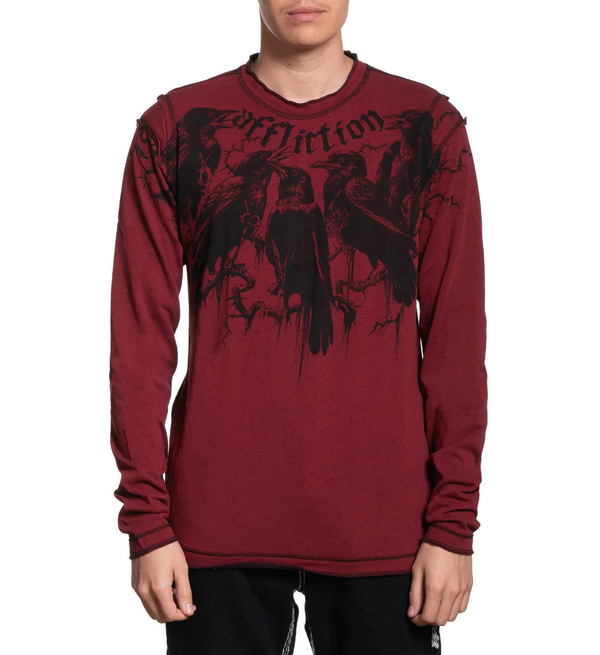 Affliction Men's Reversible Thermal Shirt Crows