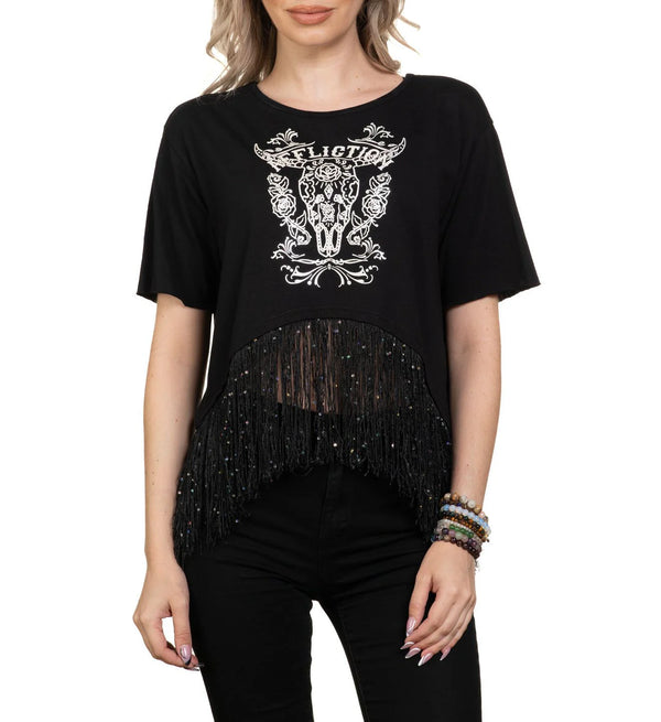 Affliction Women's T-shirt Crystal Canyon Fringe