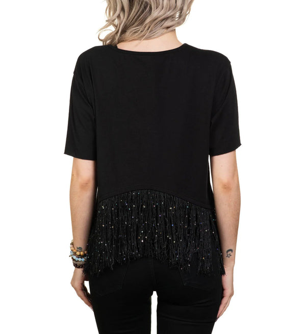 Affliction Women's T-shirt Crystal Canyon Fringe