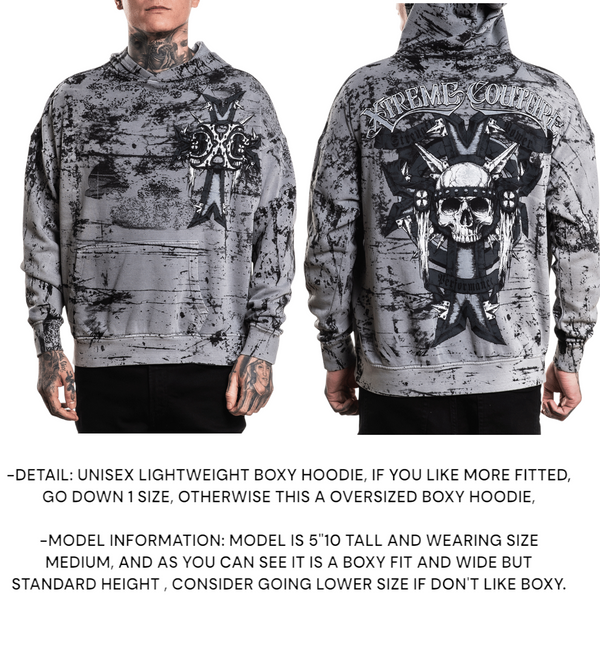 Xtreme Couture By Affliction Unisex Oversized Boxy Pullover Hoodie Cannon