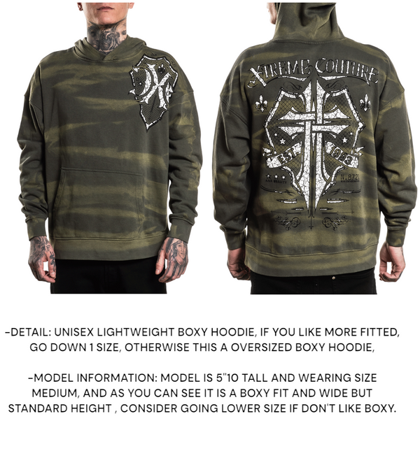 Xtreme Couture By Affliction Unisex Oversized Boxy Pullover Hoodie Saracen