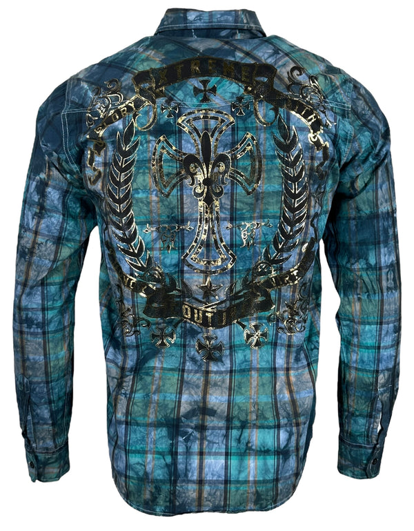 Xtreme Couture by Affliction Men's Button Down Shirt Gilded Cross