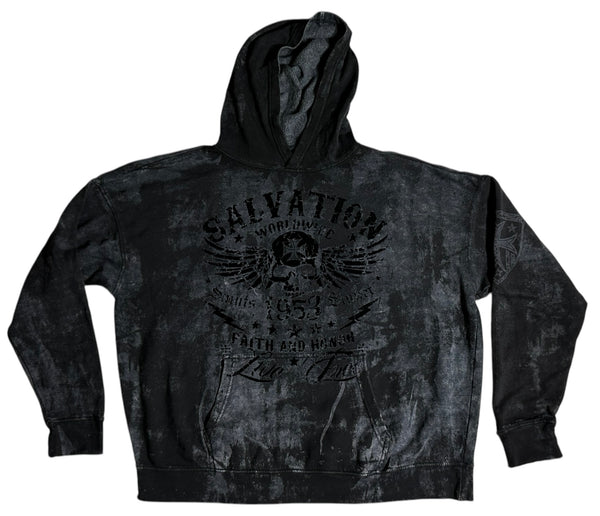 Archaic By Affliction Unisex Oversized Boxy Pullover Hoodie Black Tide