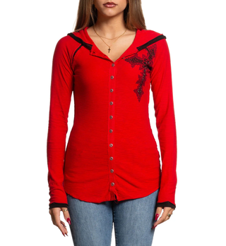 Affliction Women's Button Down Hoodie Elitist