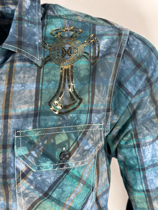 Xtreme Couture by Affliction Men's Button Down Shirt Gilded Cross